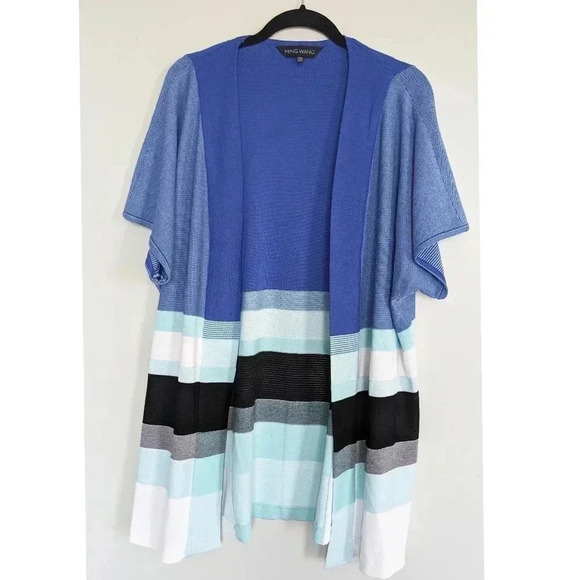 NEW Ming Wang Mixed Stripe Relaxed Soft Knit Cardigan - Picture 3 of 8
